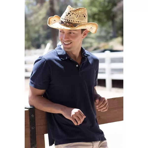 Verabella MenWomens Classic Western Cowboy Straw Hat wLeather BandNature