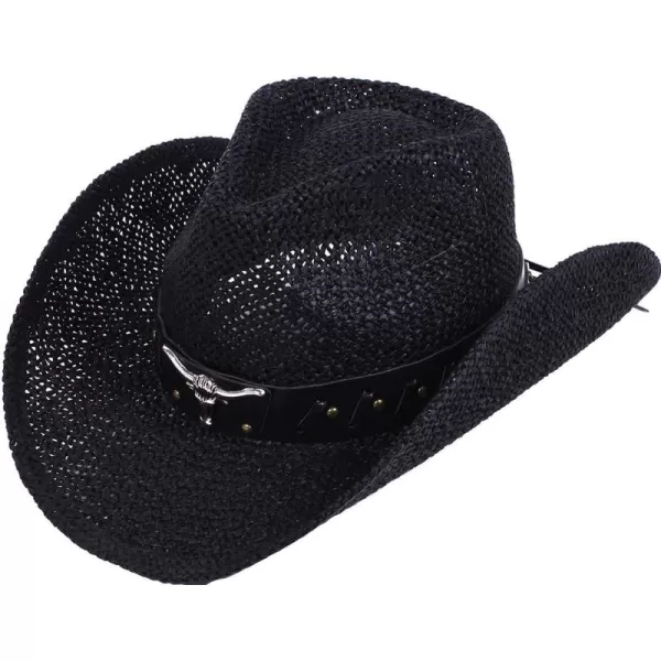 Verabella MenWomens Classic Western Cowboy Straw Hat wLeather BandBlack
