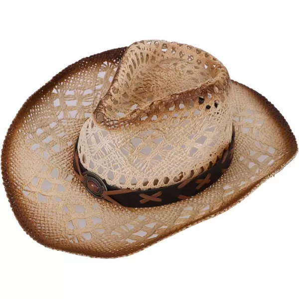 Verabella MenWomens Classic Western Cowboy Straw Hat wLeather BandNature