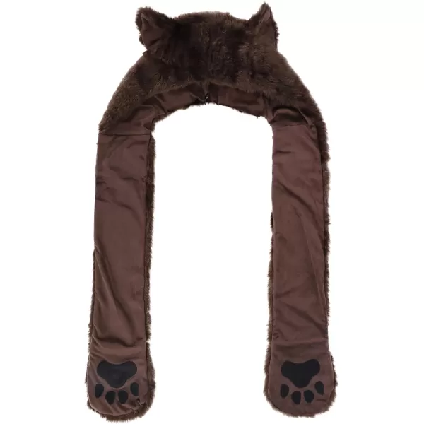 Animal Hood Hat Scarf and Mitten Gloves 3in1 Multifunction Furry Hoodie7159bear