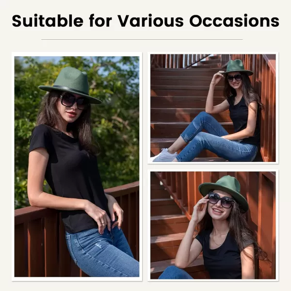 Verabella Fedora for Women Winter Classic Wool Fedora Panama Hat with Belt BuckleGreen