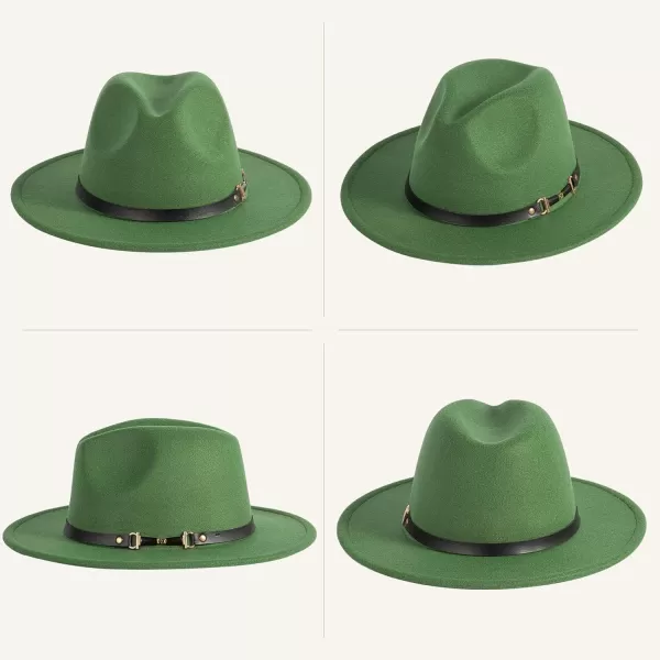 Verabella Fedora for Women Winter Classic Wool Fedora Panama Hat with Belt BuckleGreen