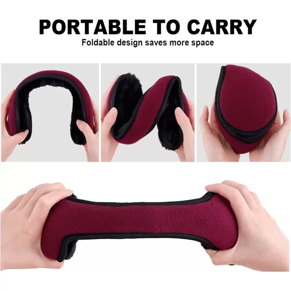 Verabella Men UltraSoft Plush Faux Fur Earmuffs Foldable Cold Weather Ear Muff Lined Trim Knits Ear WarmersBurgundy
