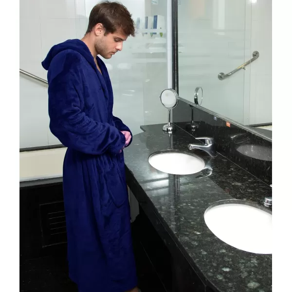 Verabella Women Mens Long Plush Fleece Robe with Hood Solid Color BathrobeNavy