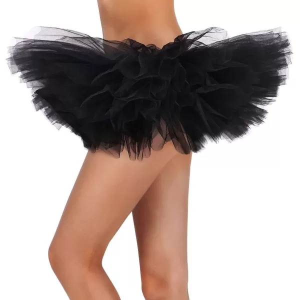 Womens Retro 5 Layers Tulle Cosplay Costume Dance Tutu SkirtBlack Tutu