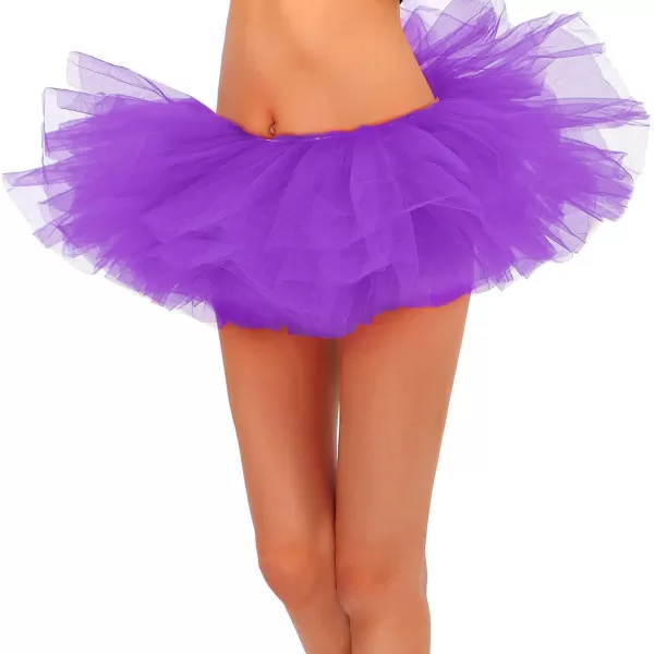 Womens Retro 5 Layers Tulle Cosplay Costume Dance Tutu SkirtPurple Tutu