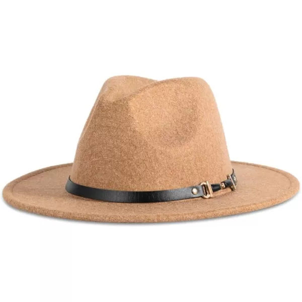 Verabella Fedora for Women Winter Classic Wool Fedora Panama Hat with Belt BuckleKhaki