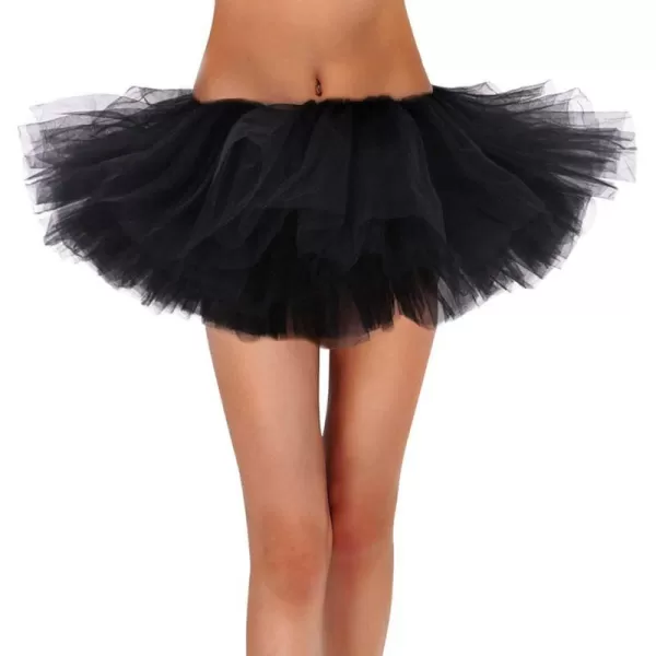 Womens Retro 5 Layers Tulle Cosplay Costume Dance Tutu SkirtBlack Tutu
