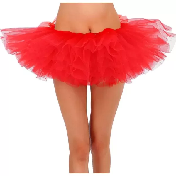 Womens Retro 5 Layers Tulle Cosplay Costume Dance Tutu SkirtRed Tutu