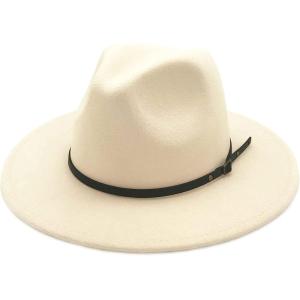 imageVerabella Womens Classic Wide Brim Fedora Hat Felt Panama Hat with Belt Buckle83741natural