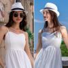 imageVerabella Straw Fedora Hat for Women ampamp Men Foldable Short Brim Trilby Beach Sun HatWhite