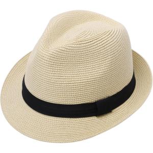 imageVerabella Straw Fedora Hat for Women ampamp Men Foldable Short Brim Trilby Beach Sun HatBeige