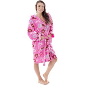 imageVerabella Womens Winter Soft Plush Long Sleeve Hooded Bath Lounge RobeShortpink Robe Donuts