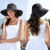 imageVerabella Sun Visors for Women UV Protection Wide Brim Ponytail Beach Hat Roll Up Packable Straw Visor HatBlack
