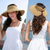 imageVerabella Sun Visors for Women UV Protection Wide Brim Ponytail Beach Hat Roll Up Packable Straw Visor HatNatural