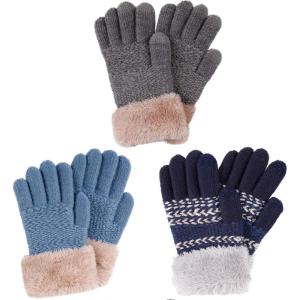 imageVerabella Boys Kint Gloves Girls Stretch Touchscreen Winter Knit Gloves wFur Cuff HeatherBlueTeal