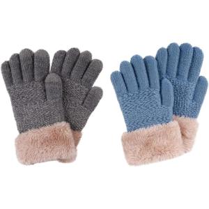 imageVerabella Boys Touchscreen Gloves 2 Pack Kids Magic Stretch Knit Gloves wFur Cuff HeatherBlue