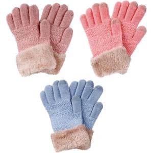 imageVerabella Girls Knit Gloves 3 Pack Kids Stretch Touchscreen Winter Gloves wFur Cuff Dark PinkPinkLight Blue