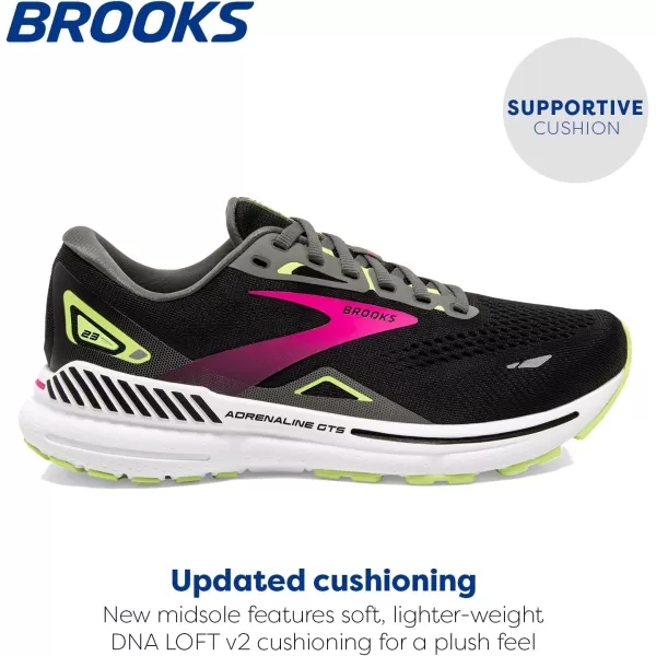 Brooks Womens Adrenaline GTS 23 Supportive Running ShoeBlackGunmetalSharp Green