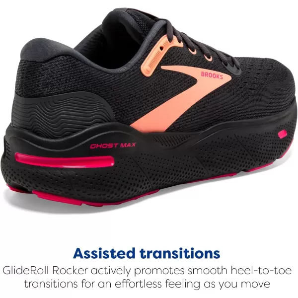Brooks Womens Ghost Max Cushion Neutral Running ampamp Walking ShoeBlackPapayaRaspberry