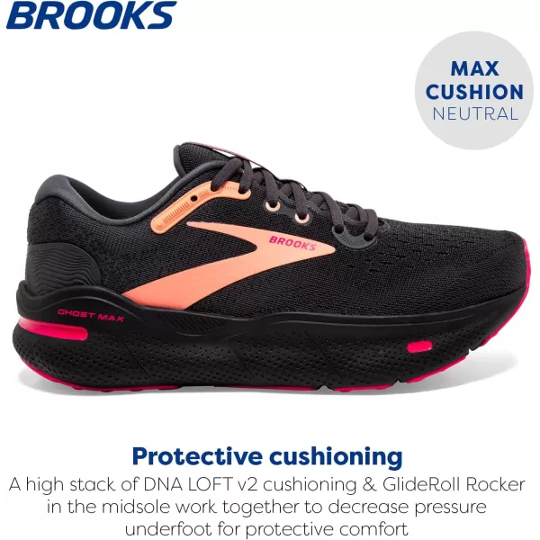 Brooks Womens Ghost Max Cushion Neutral Running ampamp Walking ShoeBlackPapayaRaspberry