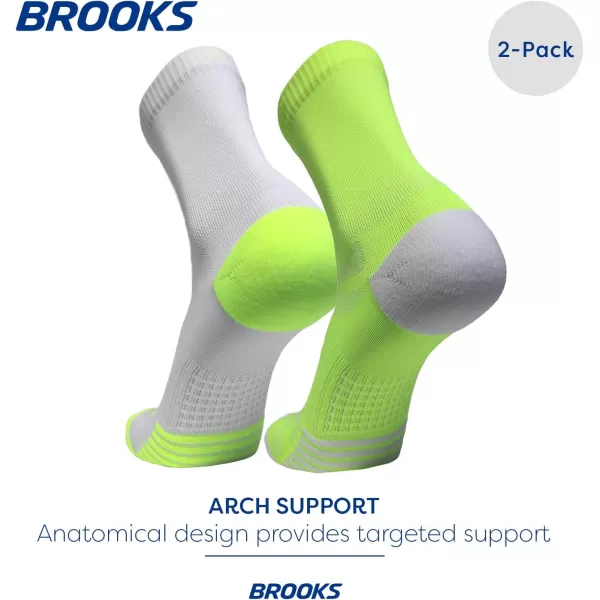 Brooks Ghost Lite Crew Socks I Performance Running Comfort Fit with Arch Support for Men ampamp Women 2Pack SetYellowWhite  WhiteYellow