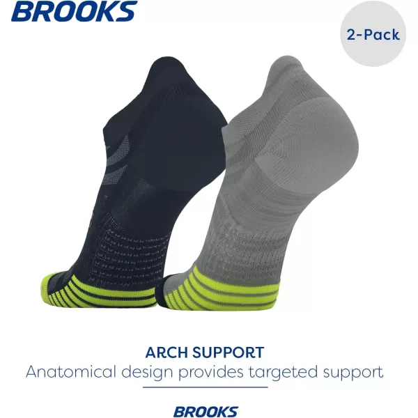 Brooks Ghost Lite No Show Socks I Performance Running Comfort Fit with Arch Support for Men ampamp Women 2Pack SetHtr OxfordNavy  NavyYellow