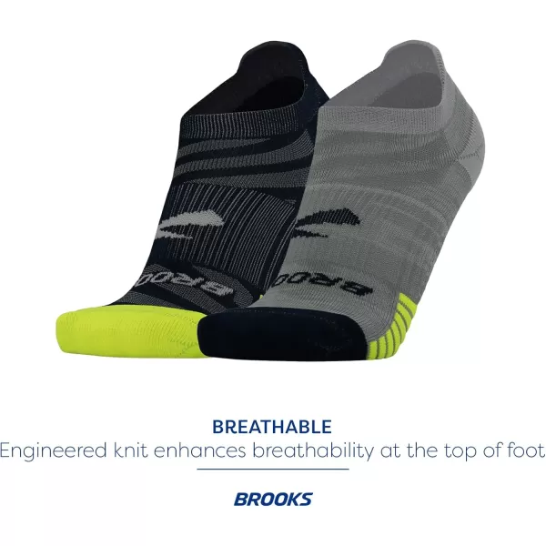 Brooks Ghost Lite No Show Socks I Performance Running Comfort Fit with Arch Support for Men ampamp Women 2Pack SetHtr OxfordNavy  NavyYellow