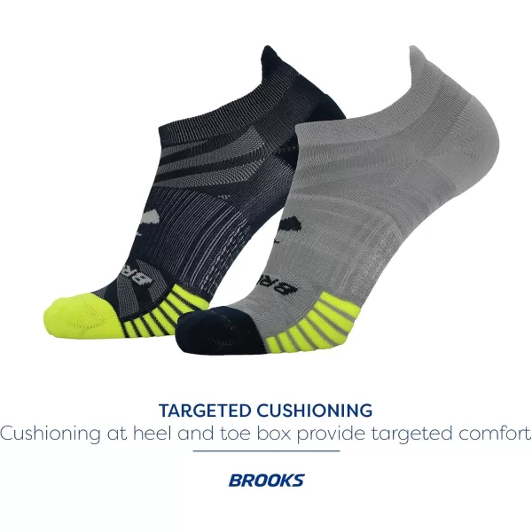 Brooks Ghost Lite No Show Socks I Performance Running Comfort Fit with Arch Support for Men ampamp Women 2Pack SetHtr OxfordNavy  NavyYellow