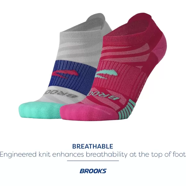 Brooks Ghost Lite No Show Socks I Performance Running Comfort Fit with Arch Support for Men ampamp Women 2Pack SetPinkSalt  Light GreySalt