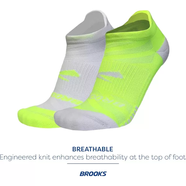 Brooks Ghost Lite No Show Socks I Performance Running Comfort Fit with Arch Support for Men ampamp Women 2Pack SetYellowWhite  WhiteYellow