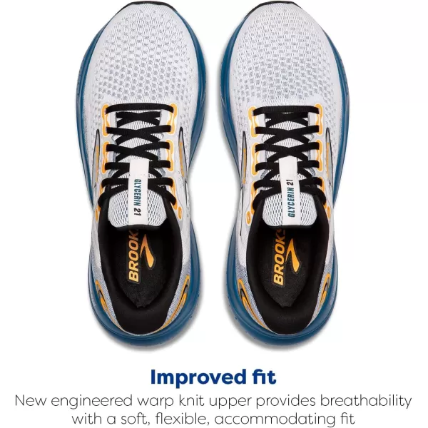 Brooks Mens Glycerin 21 Neutral Running ShoeWhiteSapphireOrange