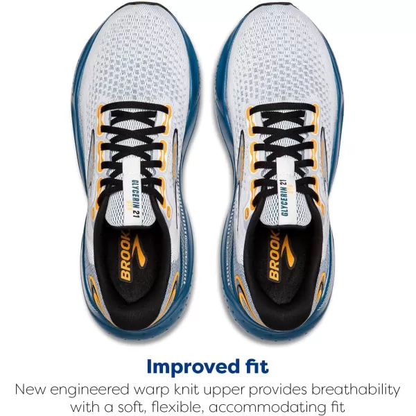 Brooks Mens Glycerin GTS 21 Supportive Running ShoeWhiteSapphireOrange