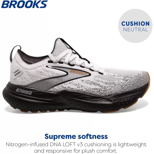 Brooks Mens Glycerin Stealthfit 21 Neutral Running ShoeWhiteGreyBlack