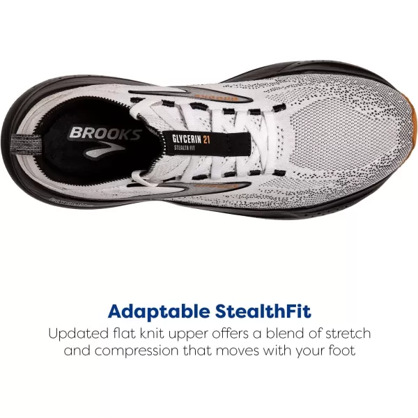 Brooks Mens Glycerin Stealthfit 21 Neutral Running ShoeWhiteGreyBlack