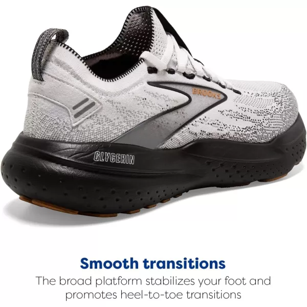 Brooks Mens Glycerin Stealthfit 21 Neutral Running ShoeWhiteGreyBlack