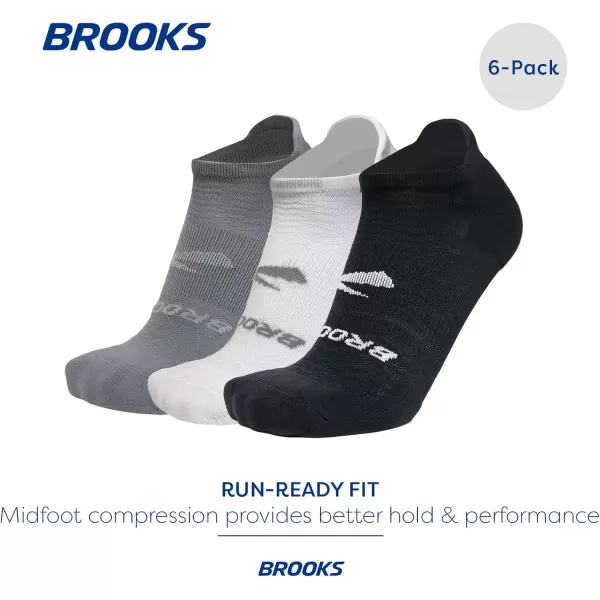 Brooks RunIn No Show Socks I Men ampamp Women Performance Athletic Running Socks I Comfort Fit 6Pack SetAsphaltWhiteBlack
