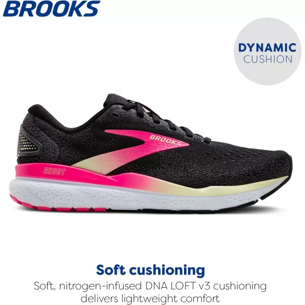 Brooks Womens Ghost 16 Neutral Running ShoeBlackPinkYellow
