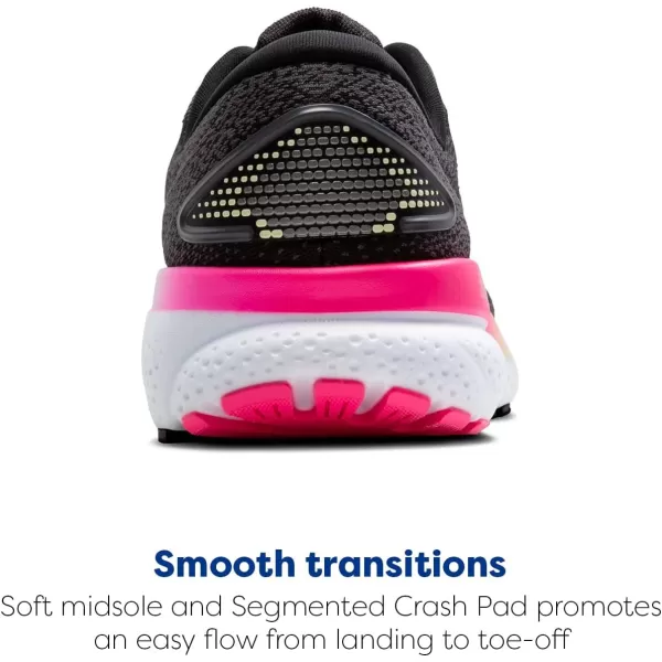 Brooks Womens Ghost 16 Neutral Running ShoeBlackPinkYellow
