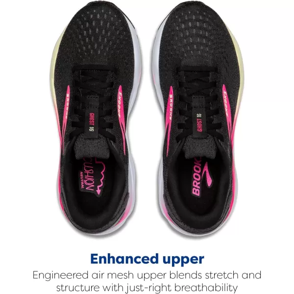 Brooks Womens Ghost 16 Neutral Running ShoeBlackPinkYellow