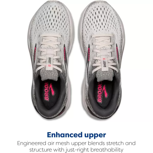 Brooks Womens Ghost 16 Neutral Running ShoeGreyGargoylePink