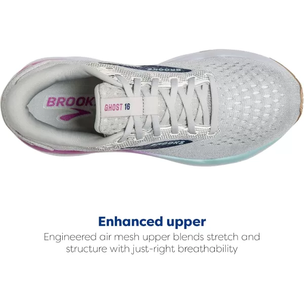 Brooks Womens Ghost 16 Neutral Running ShoeWhiteGreyEstate Blue