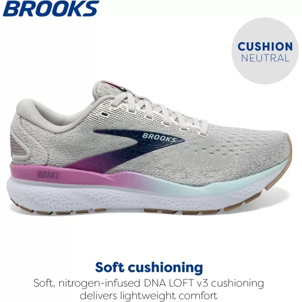 Brooks Womens Ghost 16 Neutral Running ShoeWhiteGreyEstate Blue