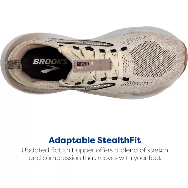 Brooks Womens Glycerin Stealthfit 21 Neutral Running ShoeCoconutChateau GreyBlack