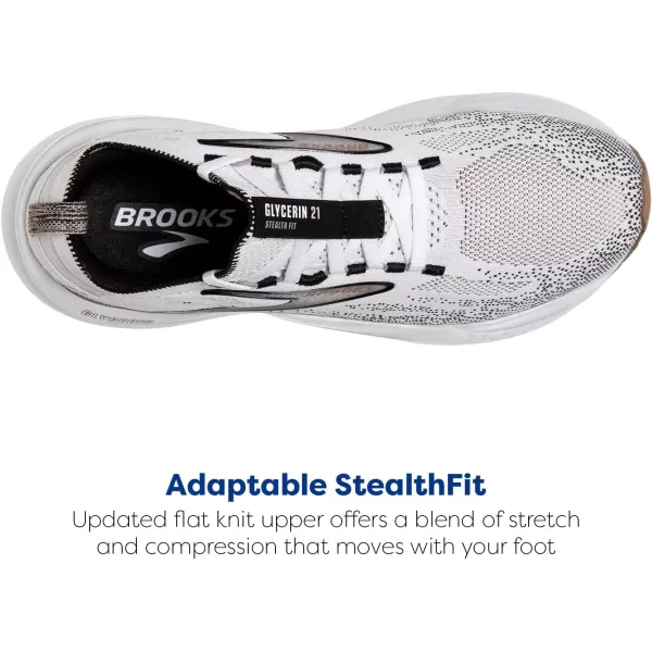 Brooks Womens Glycerin Stealthfit 21 Neutral Running ShoeWhiteGreyBlack