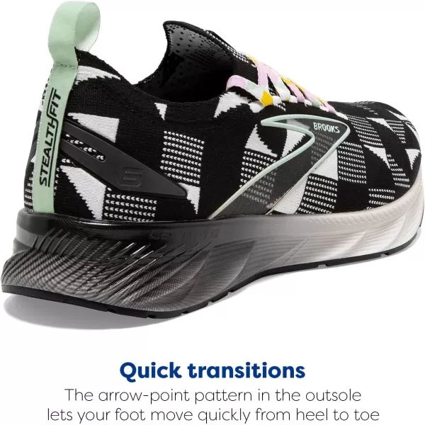 Brooks Womens Levitate Stealthfit 6 Neutral Running ShoeBlackWhiteSubtle Green