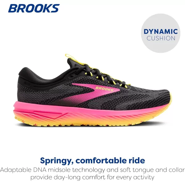 Brooks Womens Revel 7 Neutral Running ShoeBlackPinkLemon Tonic