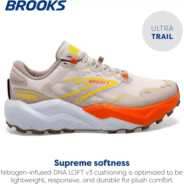 Brooks Mens Caldera 7 Trail Running ShoeWhite SandChateau GrayYellow