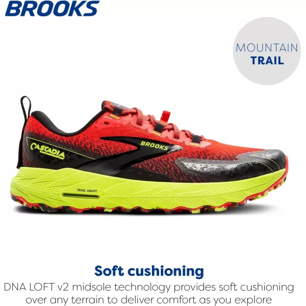 Brooks Mens Cascadia 18 Mountain Trail Running ShoeCherry TomatoLimeBlack