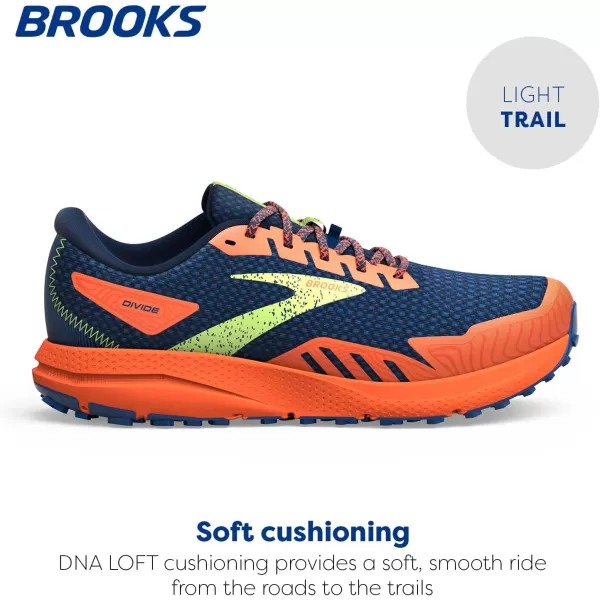 Brooks Mens Divide 4 Trail Running ShoeNavyFirecrackerSharp Green